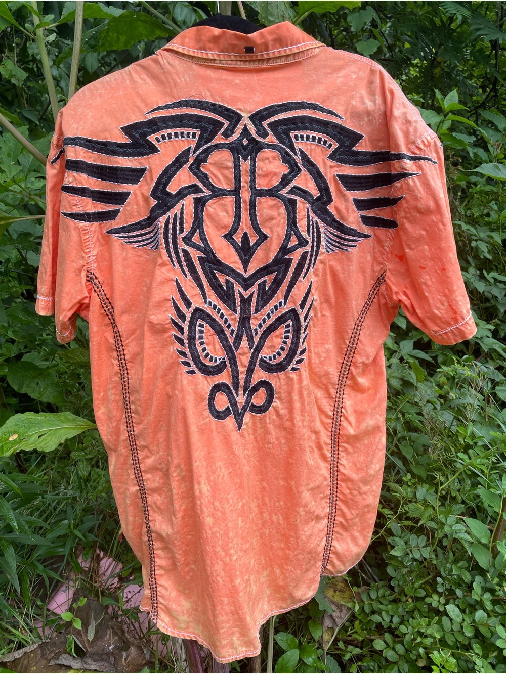 Roar Signature Orange Graphic Tribal Y2K Rocker Shirt Mens XL